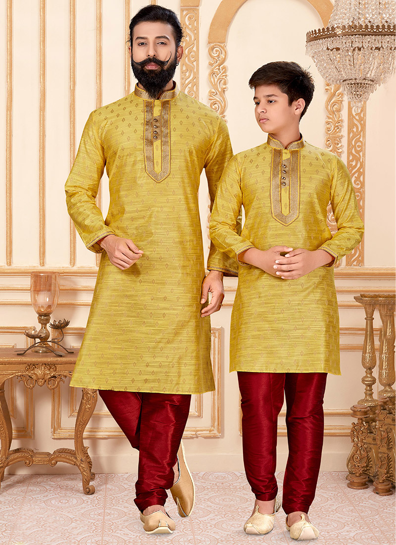 Shop Teen Boys Yellow Art Silk Kurta Set Party Wear Online at Best