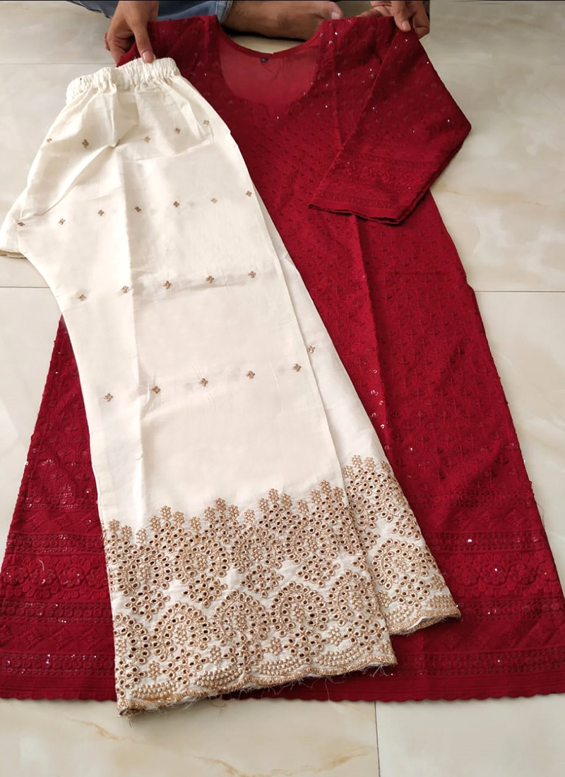 Women Chikankari Hand Embroidered Palazzo Cotton – Indiankala4u