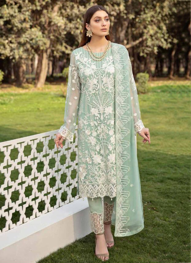 RAMSHA INDIAN WOMEN HEAVY EMBROIDERY GEORGETTE LADIES PARTY WEAR PAKISTANI PANT  SUIT at Rs 1551, Pakistani Suits in Surat