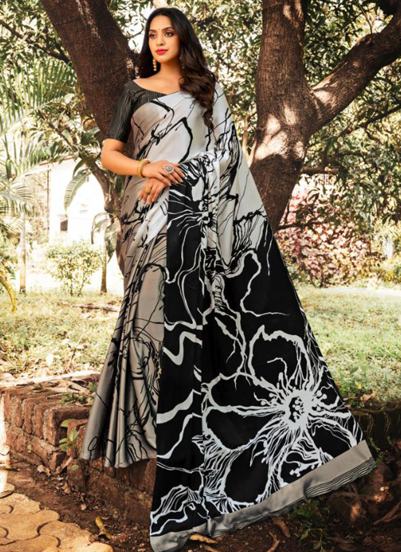 Buy SIRIL Women's Dual Shade Satin Silk Saree with Unstitched Blouse  (2911S164_Black) at Amazon.in