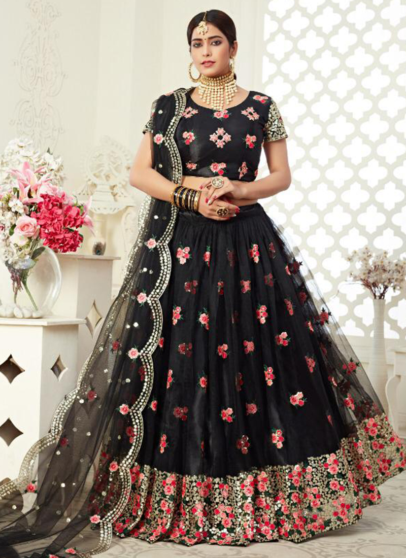 Buy Mind-blowing Black Chinon Designer Lehenga Choli | Inddus.com | Lehenga  choli, Lehenga, Bridal lehenga online