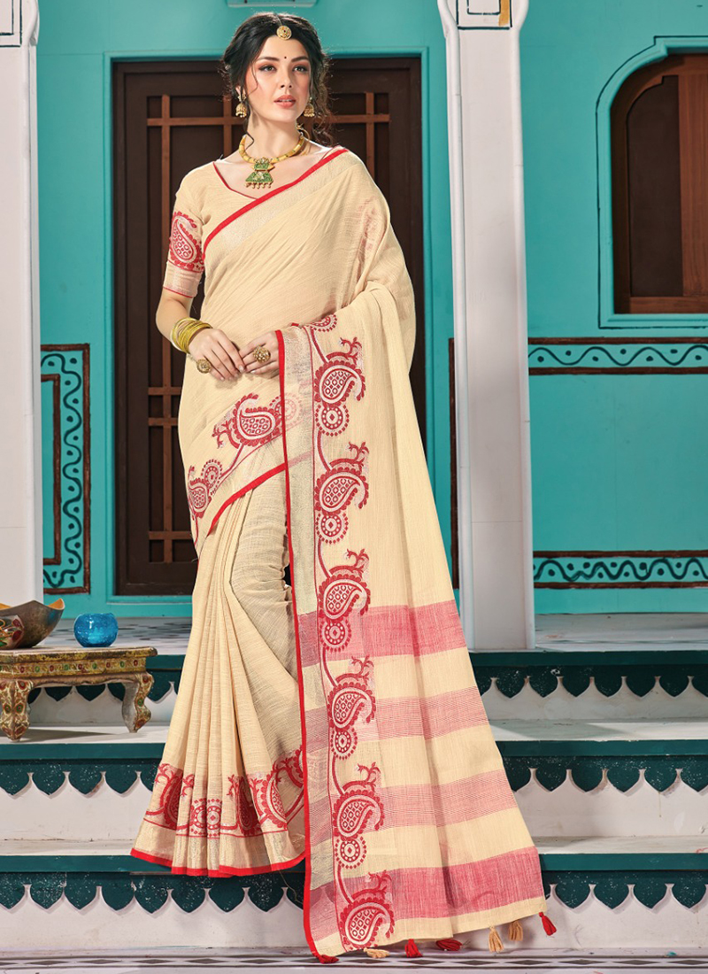 Linen Cotton Saree (adi76756)