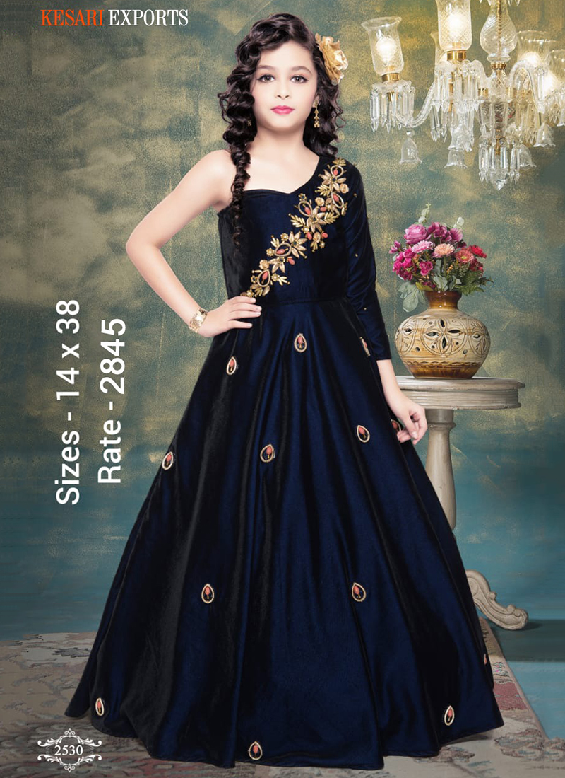 Party Wear Navy Blue Eid Special Girls Gown Price Mention Of 13 ...