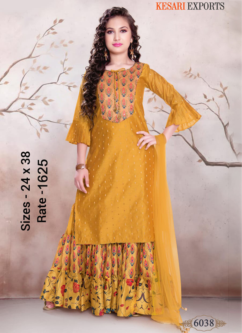 Party Wear Yellow Eid Special Readymade Sharara Suits Price Mention Of ...
