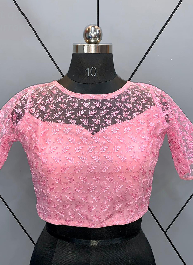 Buy Party Wear Pink Schiffli Work Net Blouse Online From Surat ...