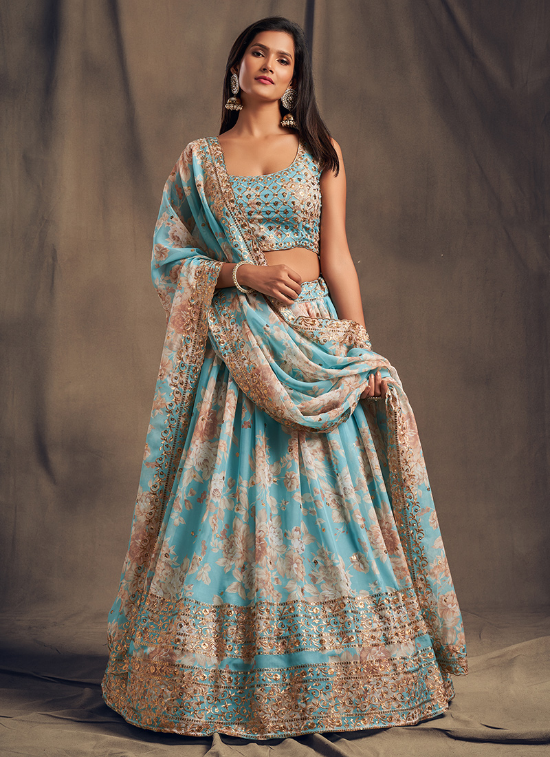 Blue Georgette Party Wear Lehenga for Women | Latest Wedding Lehengas –  HATKE BRIDE