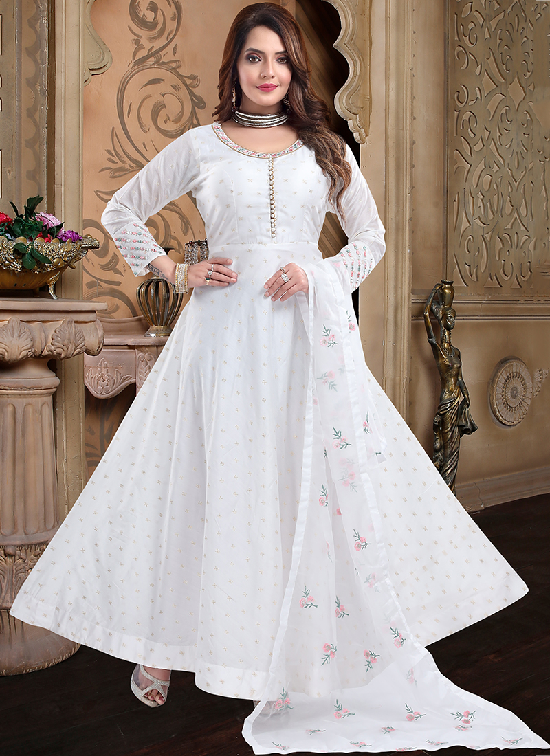 Buy Embroidered Work Satin Off White Readymade Gown Online : South Africa -
