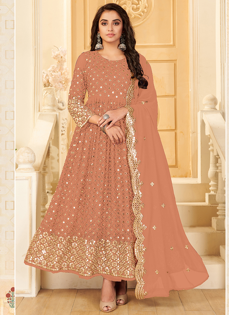 Mirror Work Panelled Anarkali With Back Cut Outs And Embroidered Dupat –  Silky-Bindra