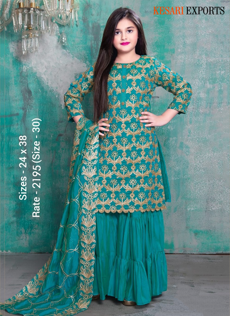 Rama Blue Embroidery Readymade Sharara Suits For Girls Catalog