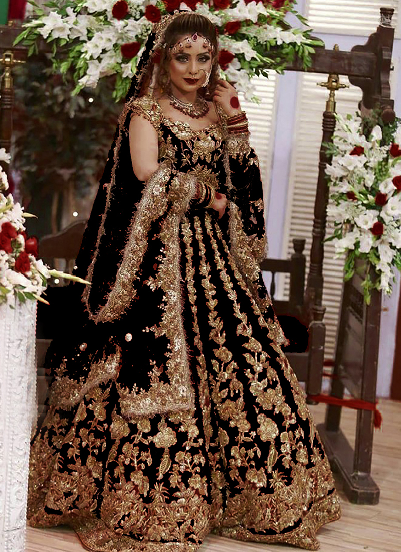 Buy Bridal Wear Black Embroidery Work Velvet Lehenga Choli Online From  Surat Wholesale Shop.