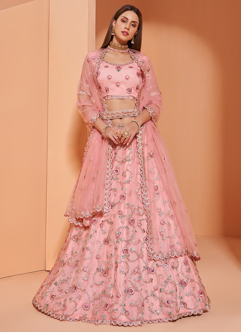 Buy Charismatic Pink Zari Work Art Silk Engagement Wear Lehenga Choli -  Zeel Clothing