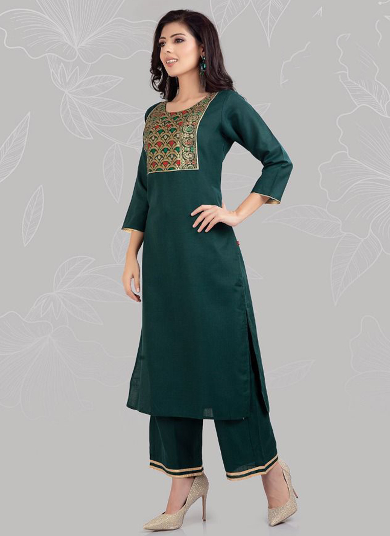 Qura Poonam Banarasi Neck Cotton Kurtis With Palazzo Collection Catalog