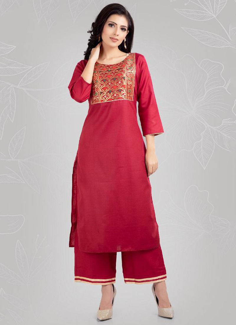 Qura Poonam Banarasi Neck Cotton Kurtis With Palazzo Collection Catalog