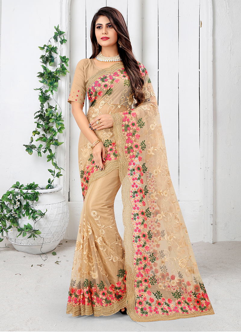 Embroidery Work Net Saree