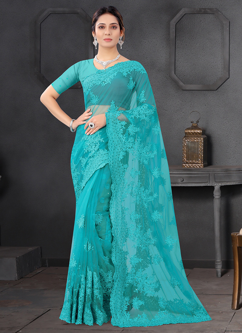 Sky blue Saree in Lycra with Embroidered - SR24911