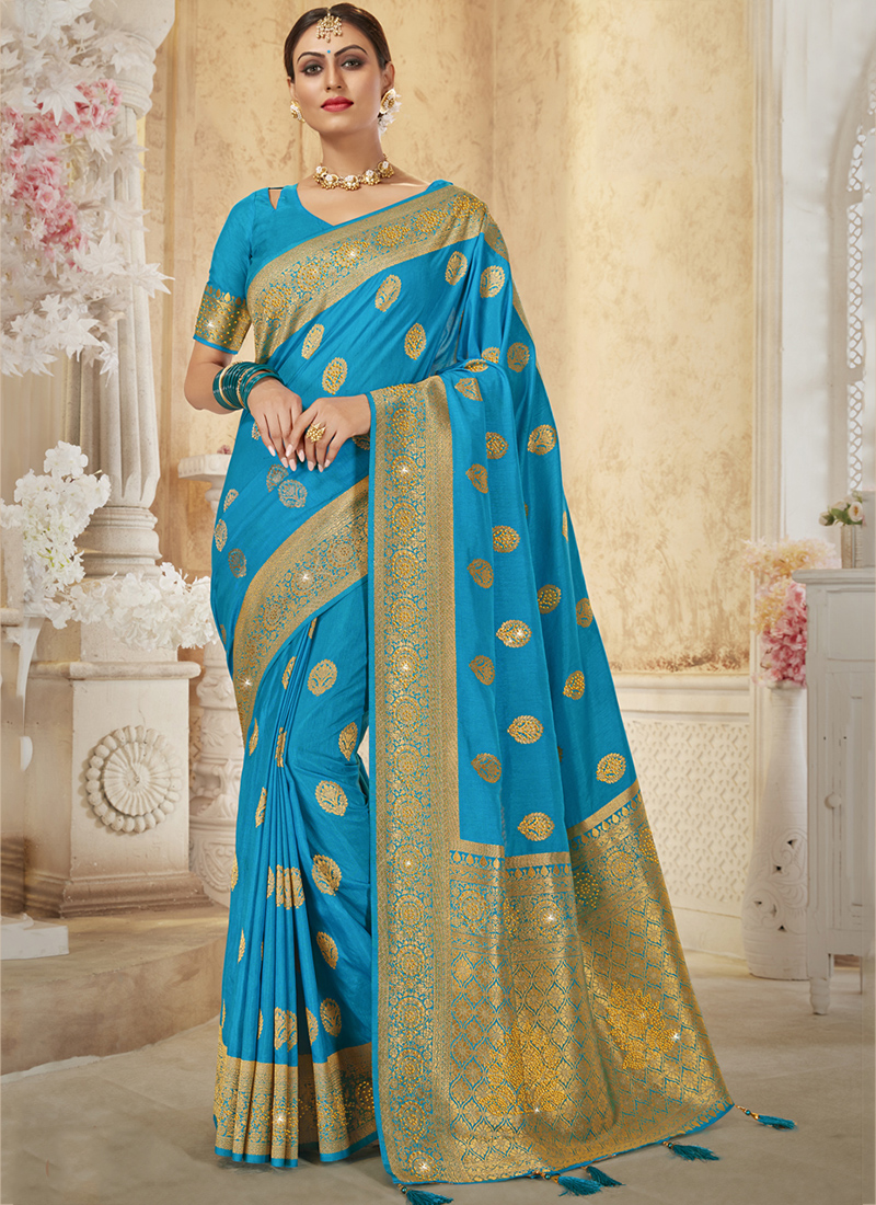 Sky Blue Saree | Buy Indian Sky Blue Color Sarees Online | KalaNiketan