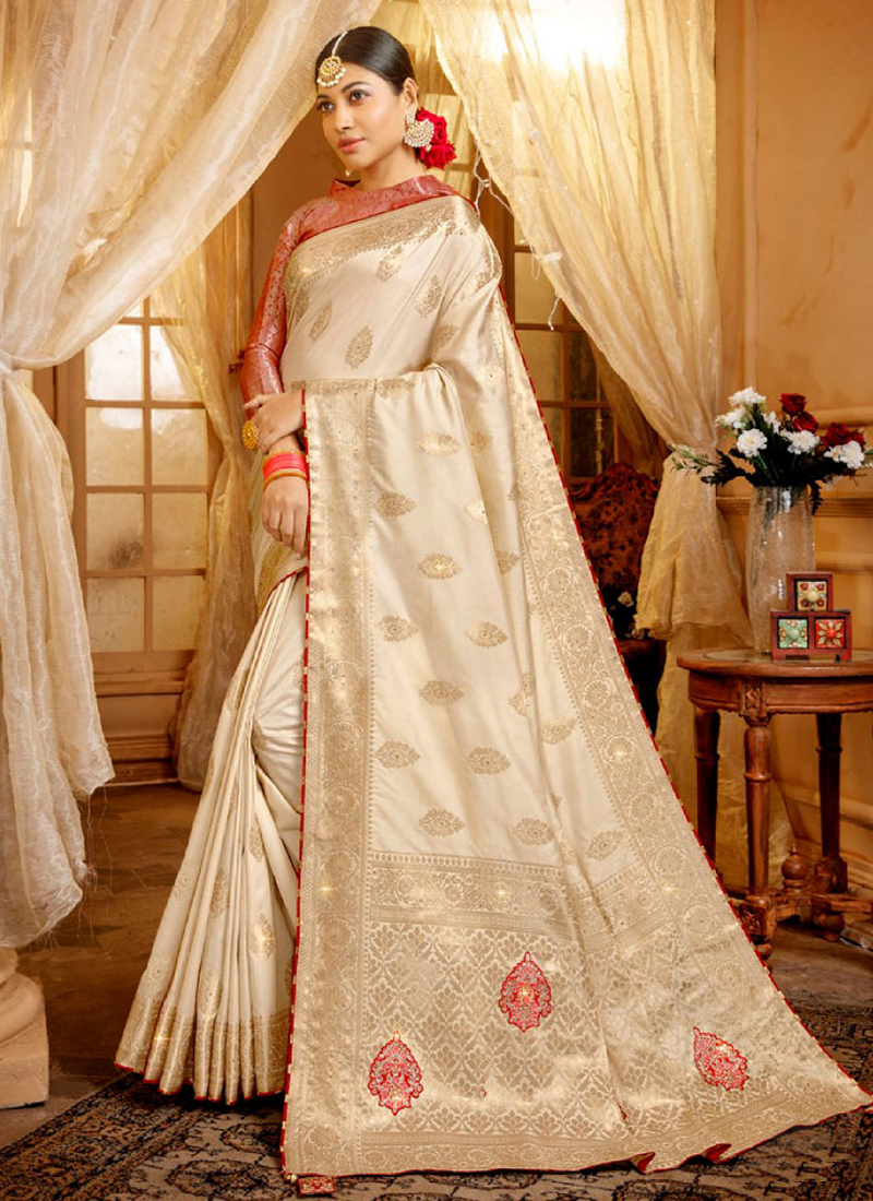 Buy Sizzling Red Latest Designer Banarasi Silk Wedding Sari | Wedding Sarees