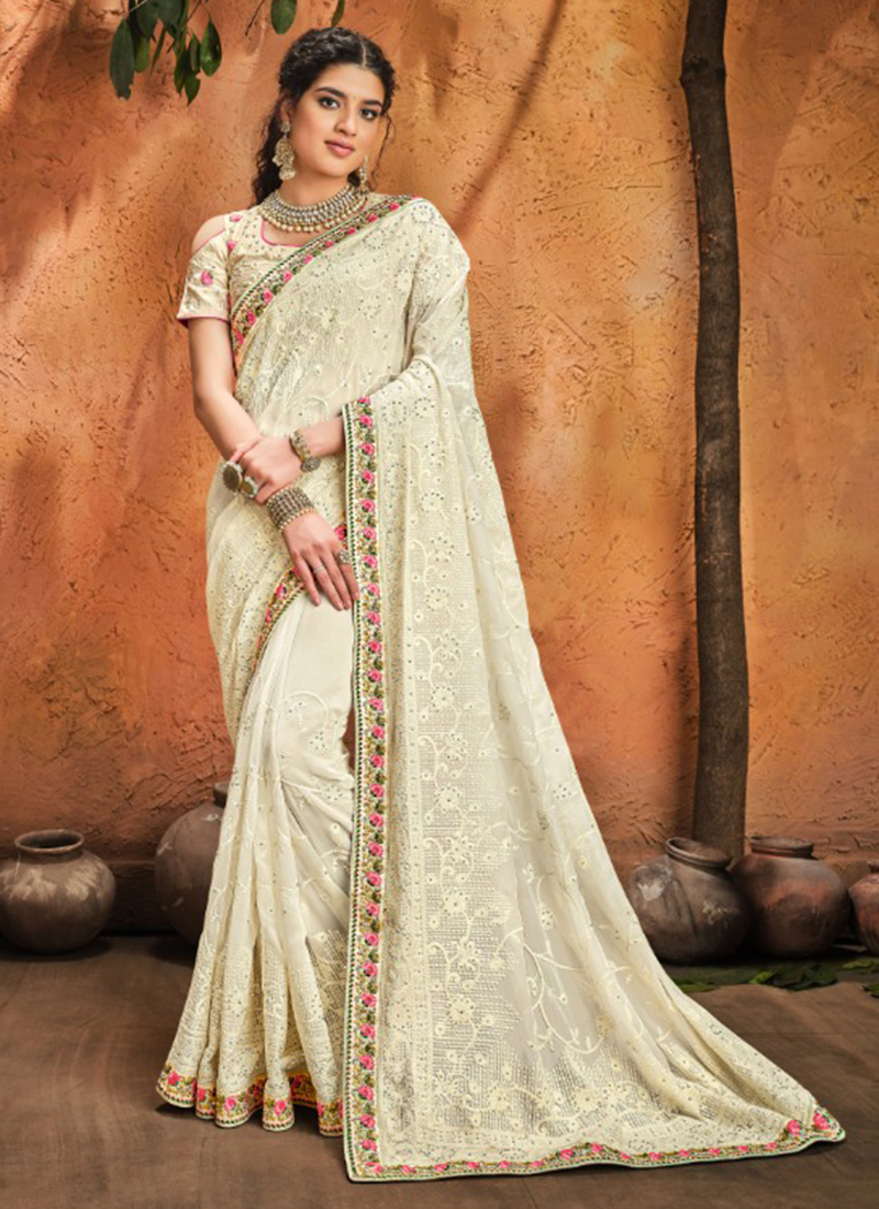 Siya Fashion Reception Wear Golden Fancy Silk Embroidered Work Saree |  Party wear sarees, Saree designs, Fashion