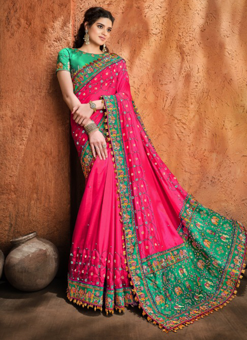 Pink Indian Reception Net Designer Sari Embellished Wedding Traditional  heavy Saree - FASHION BAZAR 365