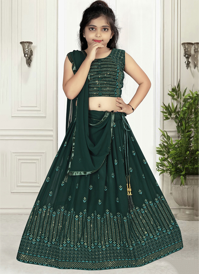 Green Floral Lehenga Choli Embilished With Mirror Work Lace – Piccolo Kids