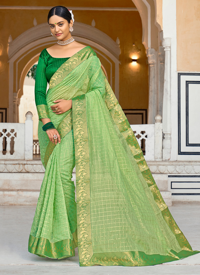 Green Kora Tissue Banarasi Saree Handmade Designer for Women Traditional  Wedding Saree Exclusive Nikah Saree Party Wear Sari With Blouse - Etsy