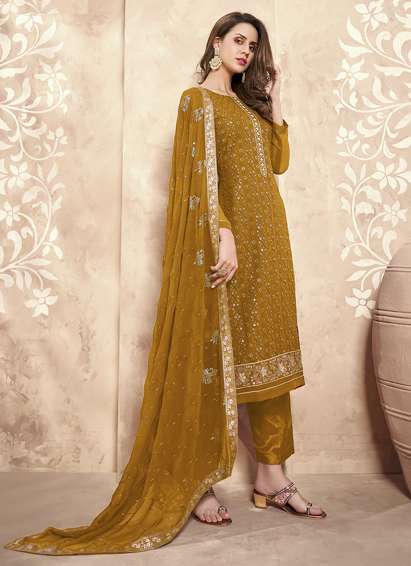 Amazing Yellow Colour Thread Sequance Work Party Wear Salwar Suit