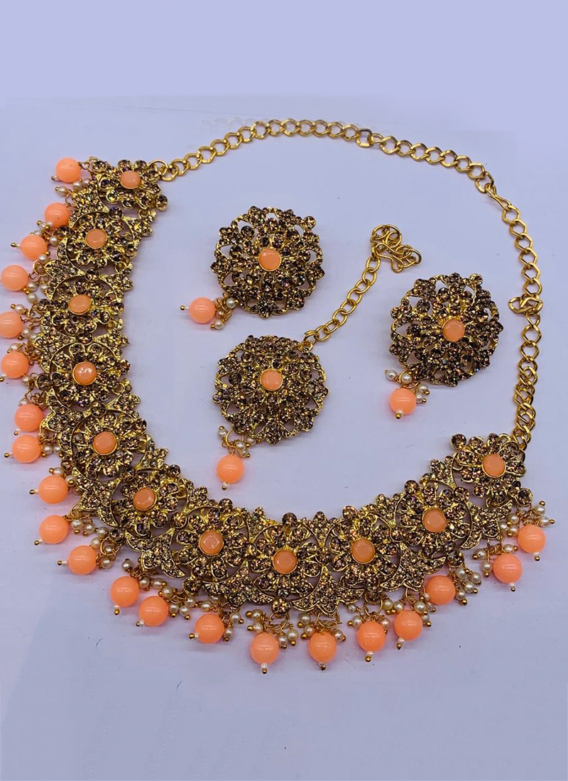 orange stone necklace set