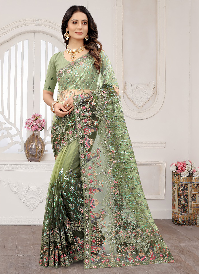 Ethnic Wear Olive Green Net Embroidered Mother Daughter Duo Sharara Suit  LSTV118763