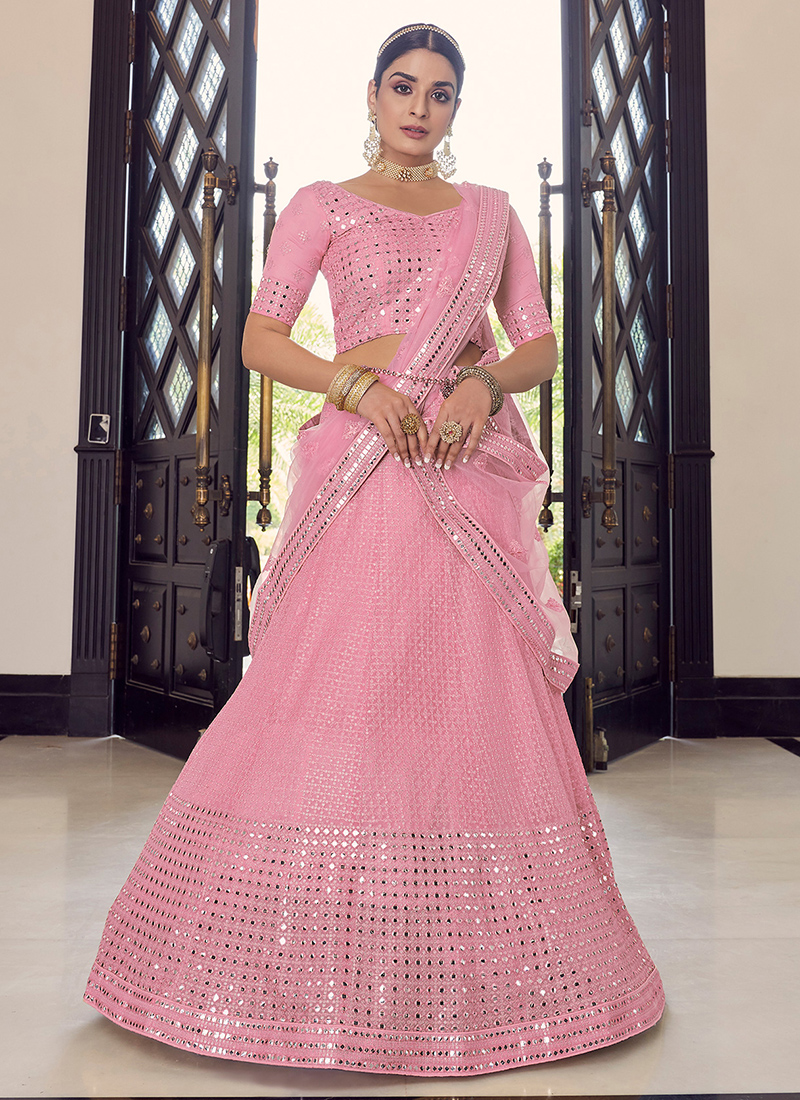 Peach Pink Mirror Work Lehenga Choli Indian Party Wedding Wear valentine  Gift | eBay