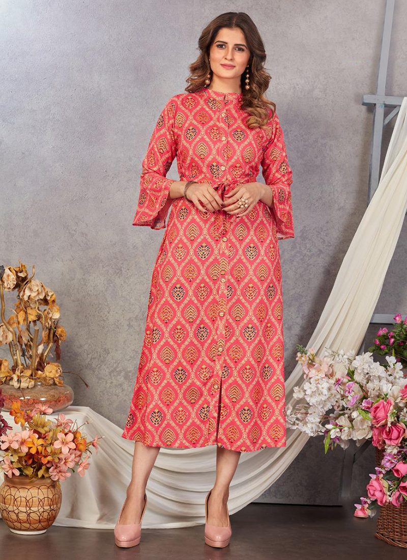 LT ZWEEN - Rayon fabric printed partywear kurtis with belt - Salwar Kameez  Wholesaler | Kurtis Wholesaler | Sarees