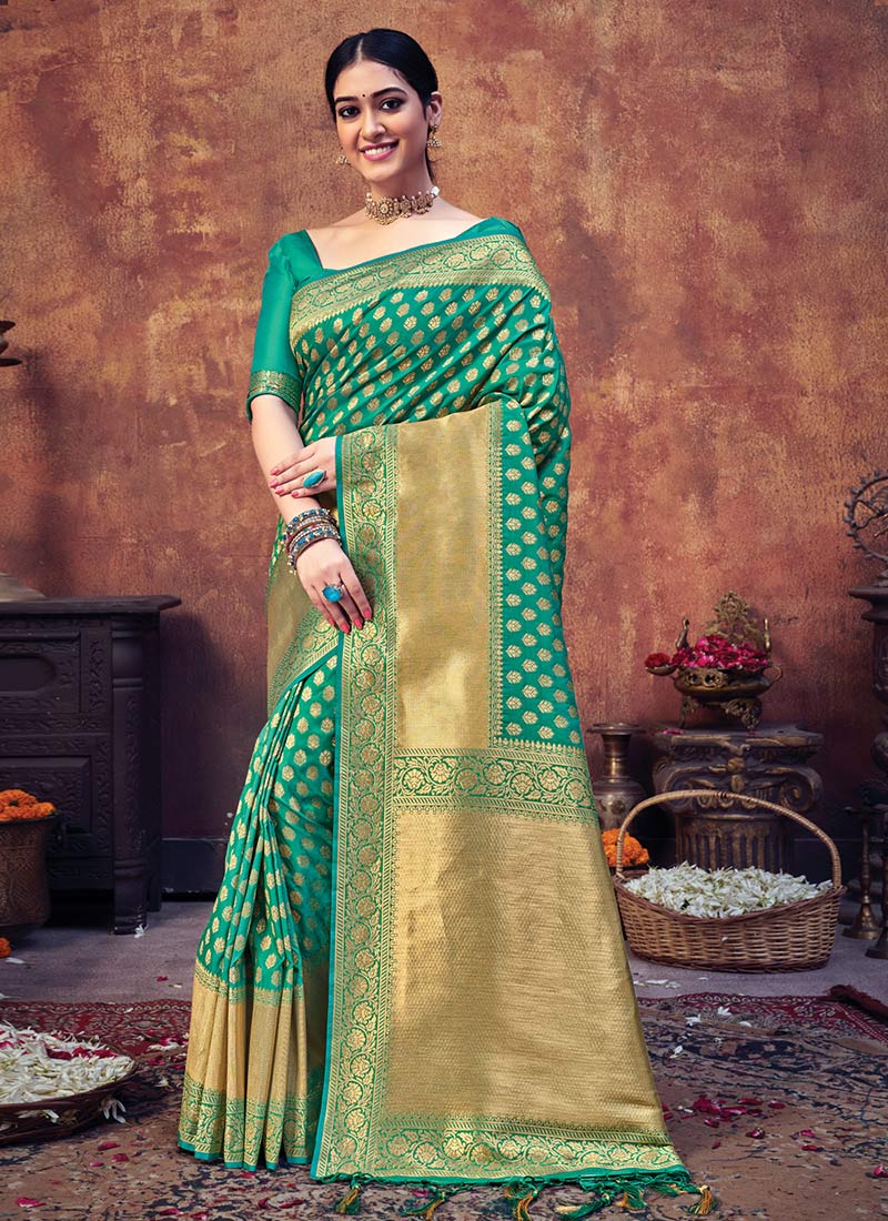 Buy Peach Banarasi Silk Indian Wedding Saree Online - SARV05923 | Andaaz  Fashion