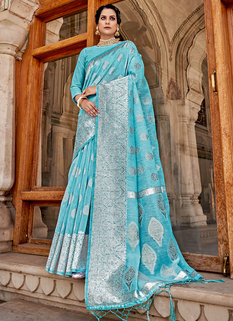Flamboyant Sky Blue Colored Designer Silk Saree, Bollywood Saree latest  collections | Bollywood Sarees