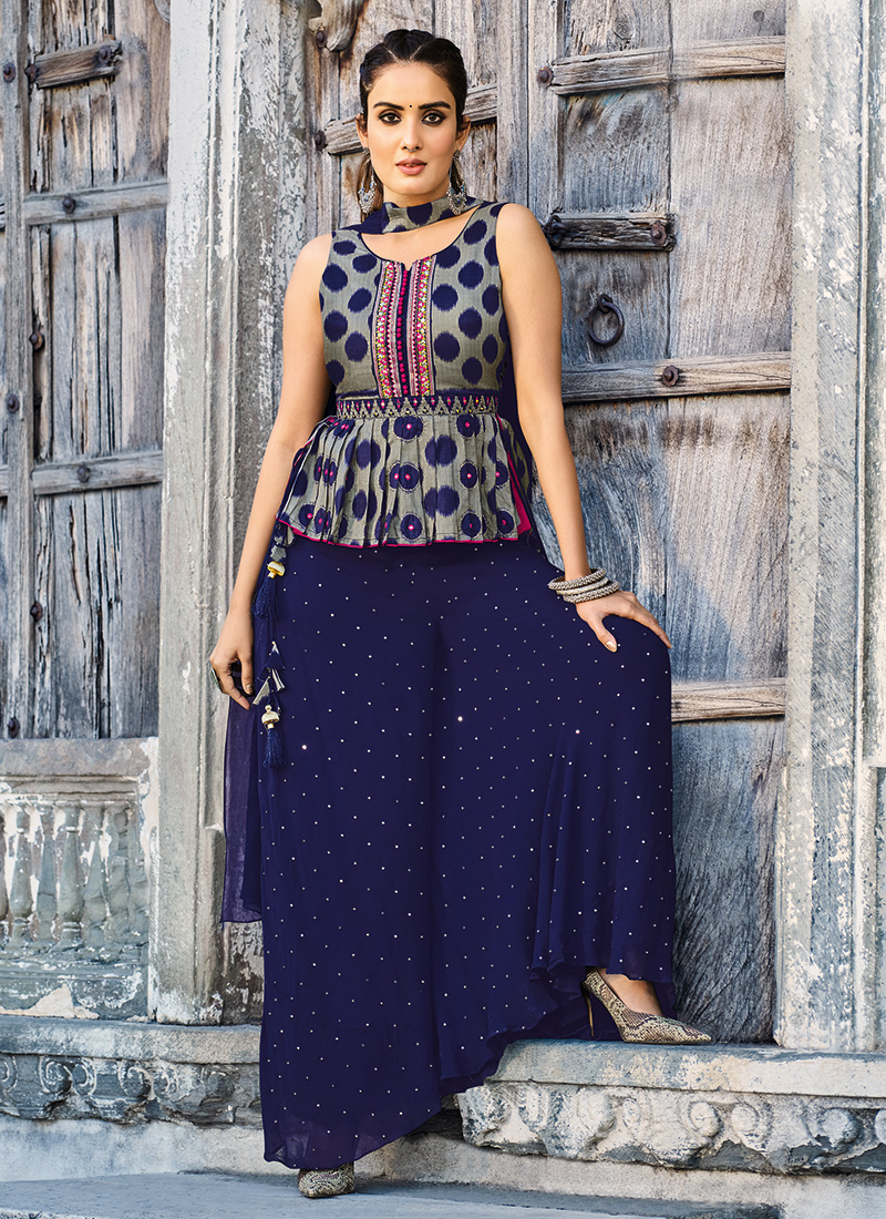 Buy Diwali Wear Wine Mirror Work Faux Georgette Readymade Salwar Suit Online  From Surat Wholesale Shop