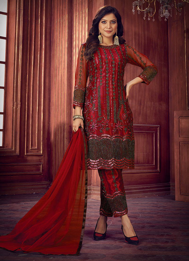 Maroon Partywear Sharara Suit With Dupatta For Women - Ethnic Race