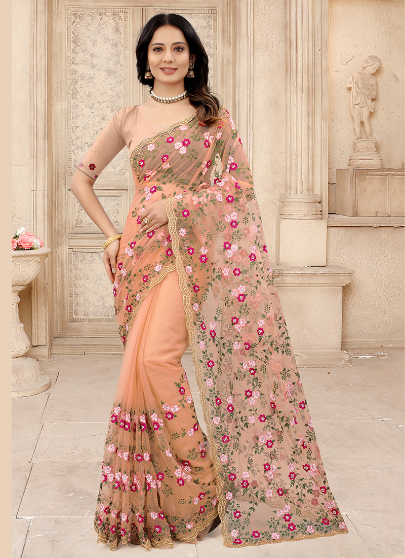 Glorious Peach Threads & Zarkan Work Bridesmaids Gown