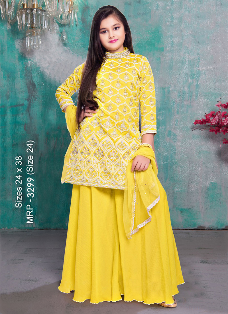 Yellow Festival Wear Lucknowi Girls Readymade Sharara (Set Of 8 Pcs ...