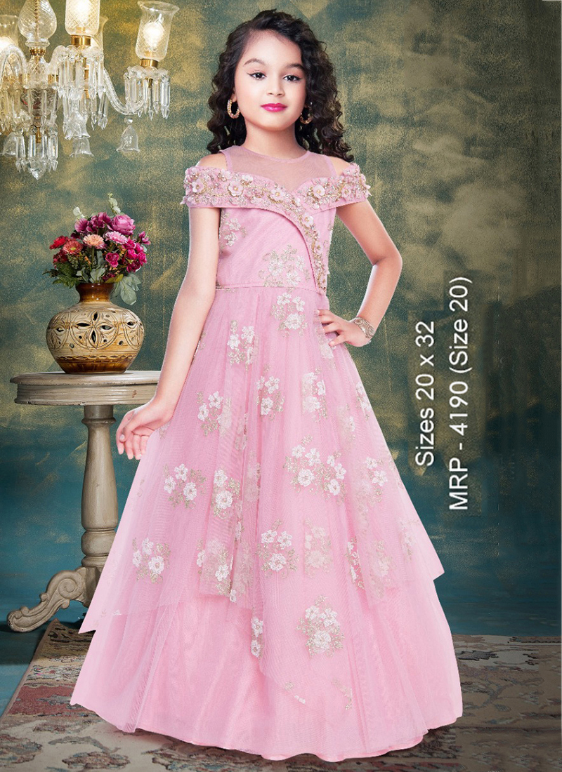 Pink Reception Wear Readymade Kids Gown (Set Of 7 Pcs) Catalog