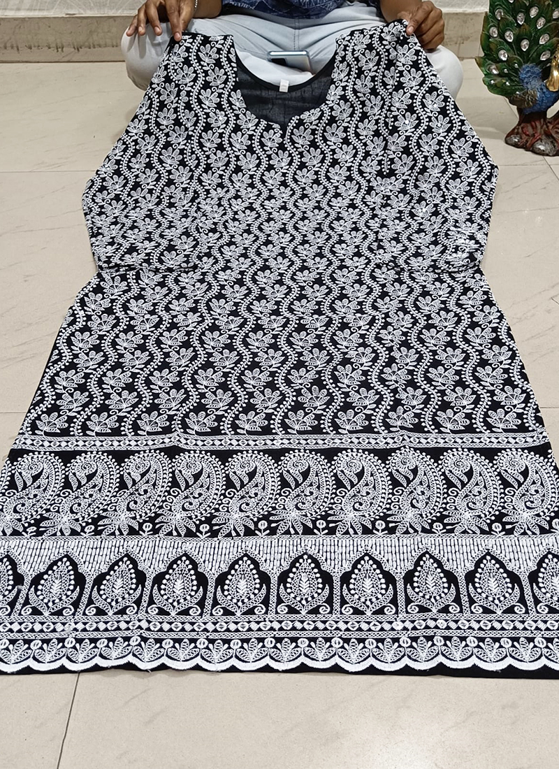 Buy Black Printed Georgette Floral Sleeveless Long Kurti Online in India |  Long kurti designs, Kurti designs, Indian designer outfits