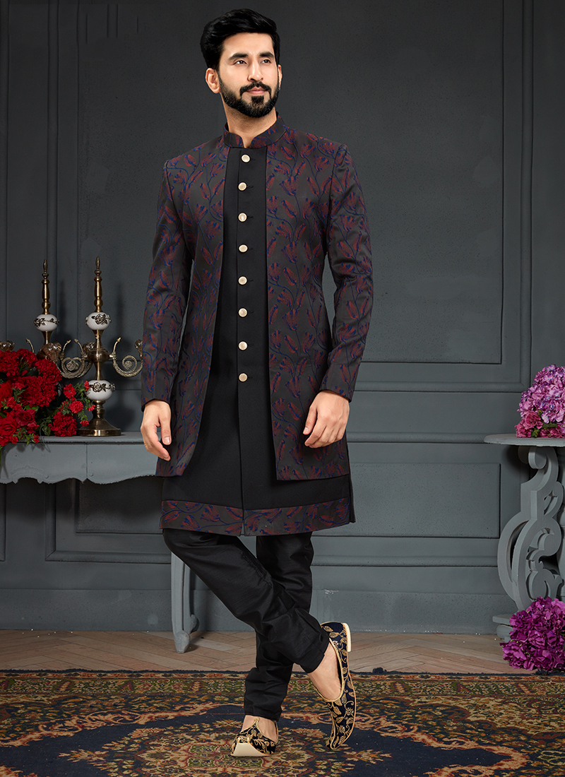 Buy Cheap Indian Suits Dupion Silk Black Men's Sherwani MSTV0631