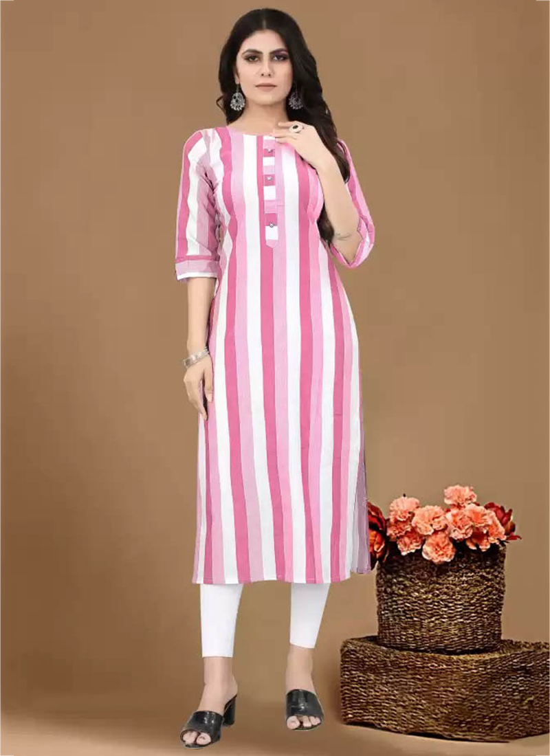 Pink Readymade Daily Wear Rayon Kurti and Pant main image 1
