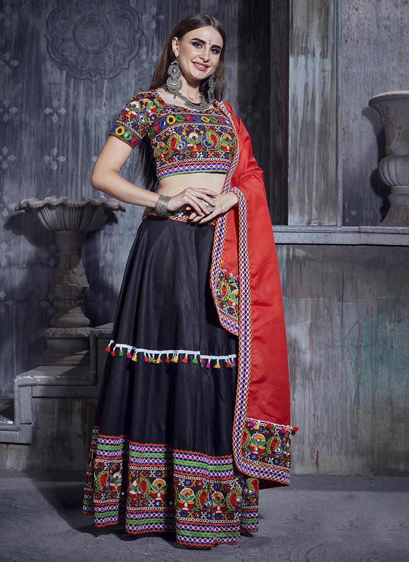 Black Real Mirror Work Lengha Navratri Lehenga Choli Ghagra Chaniya Choli  Dress | eBay