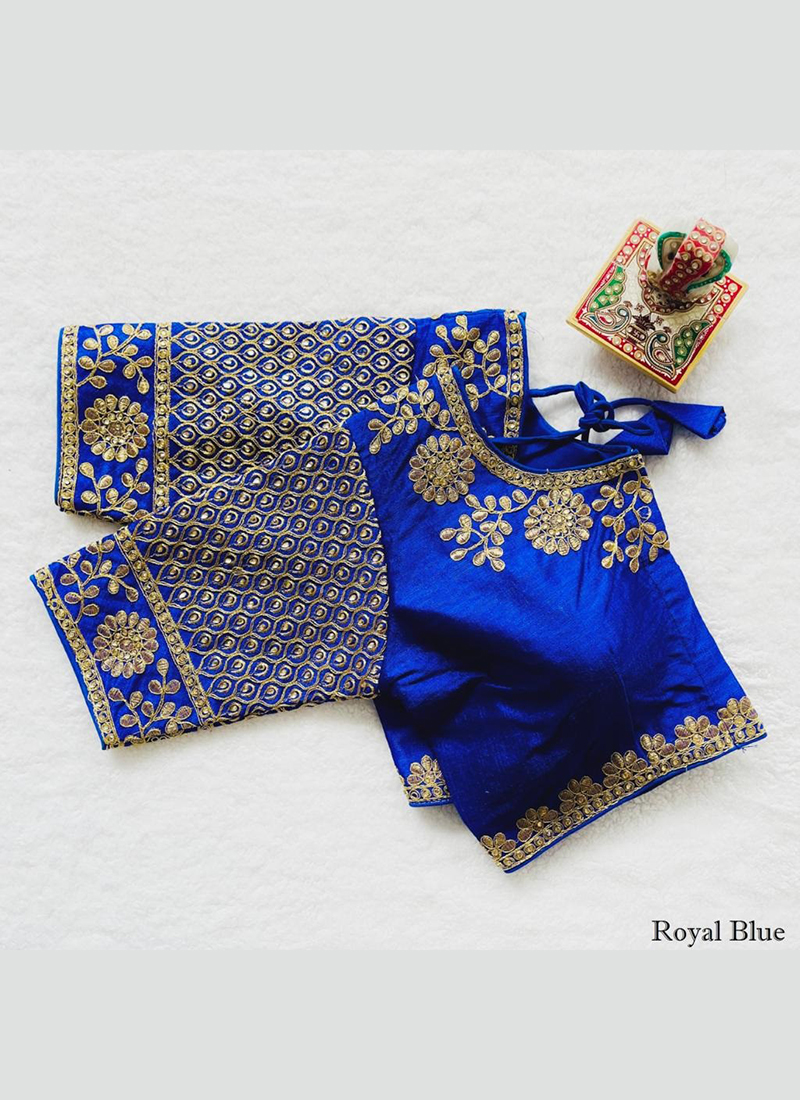 Buy Wedding Wear Blue Embroidery Work Phantom Silk Blouse Online ...