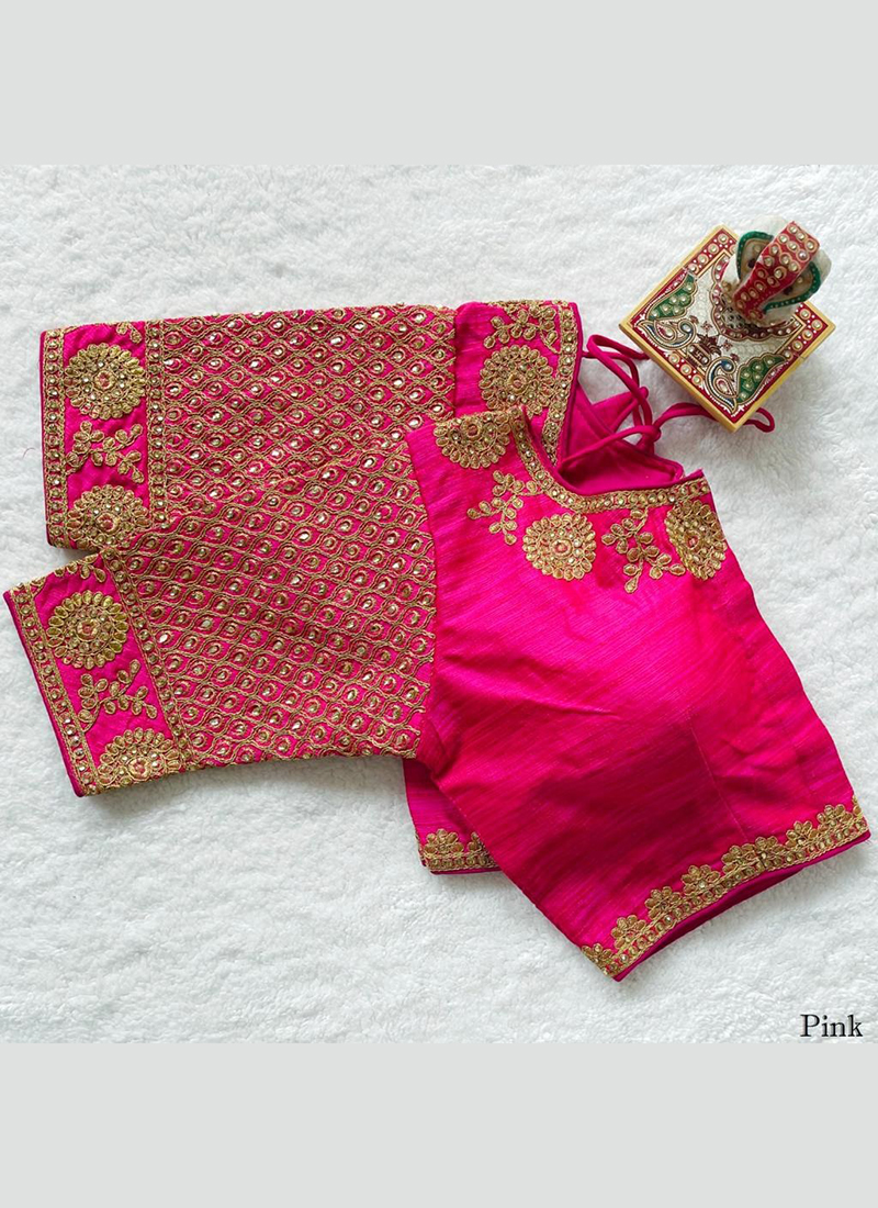 Buy Wedding Wear Pink Embroidery Work Phantom Silk Blouse ...