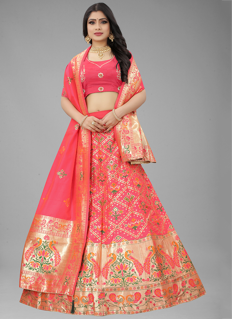Wedding Wear Gajri Embroidery Work Banarasi Silk Lehenga Choli 5028