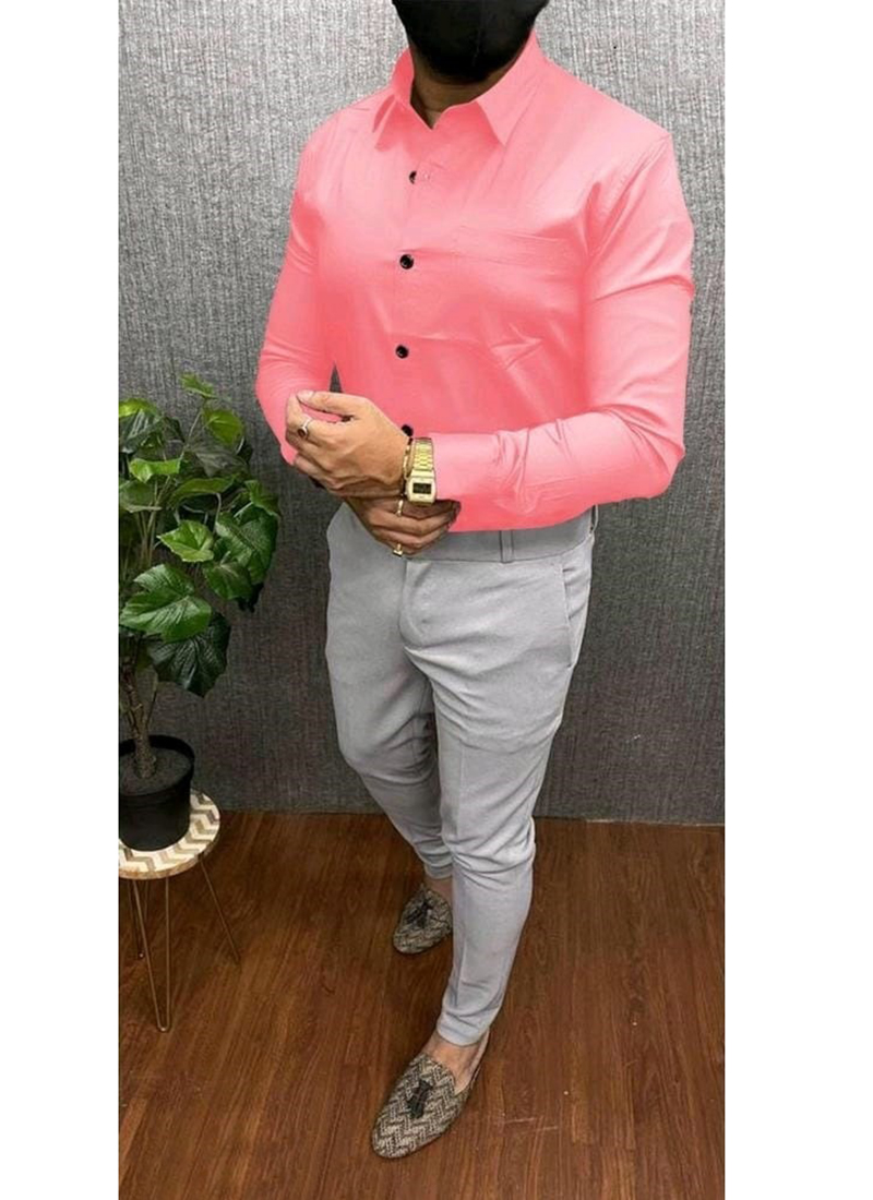 Buy Office Wear Pink Plain Cotton Shirt Online From Surat Wholesale Shop.