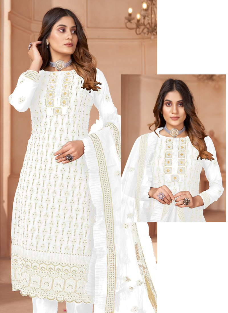 Buy Festival Wear White Embroidery Work Georgette Pakistani Suit Online ...