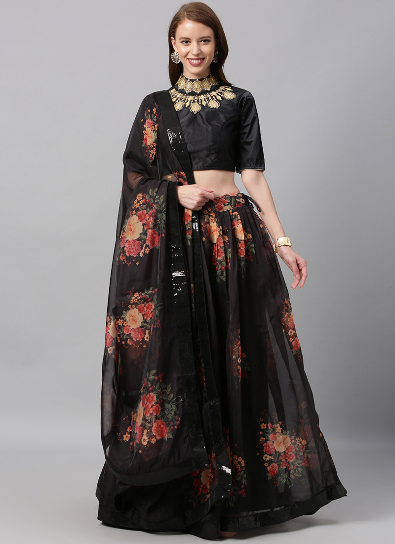 Buy Gorgeous Black Color Function Wear Designer Japan Satin Silk Digital Printed  Lehenga Choli | Lehenga-Saree