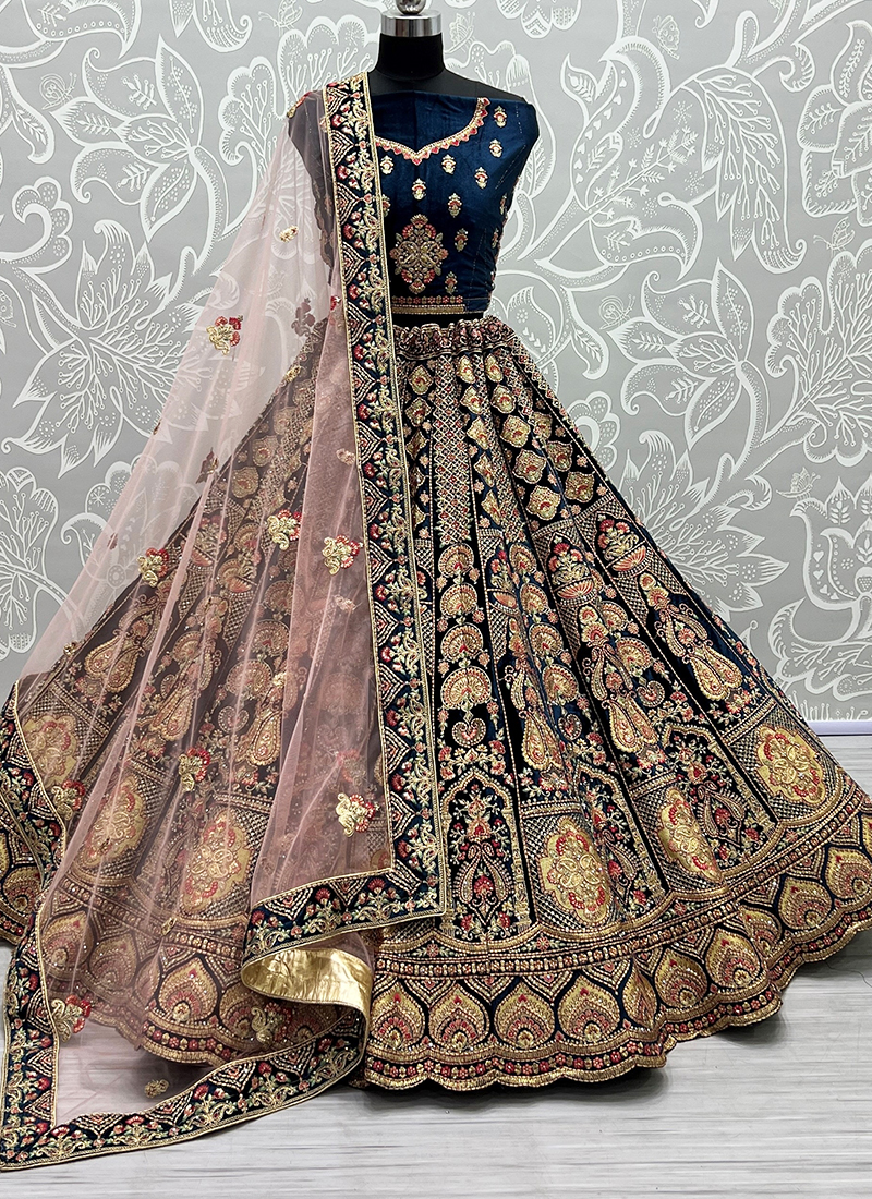 Green Fancy Dori & Stone Work Velvet Lehenga Choli