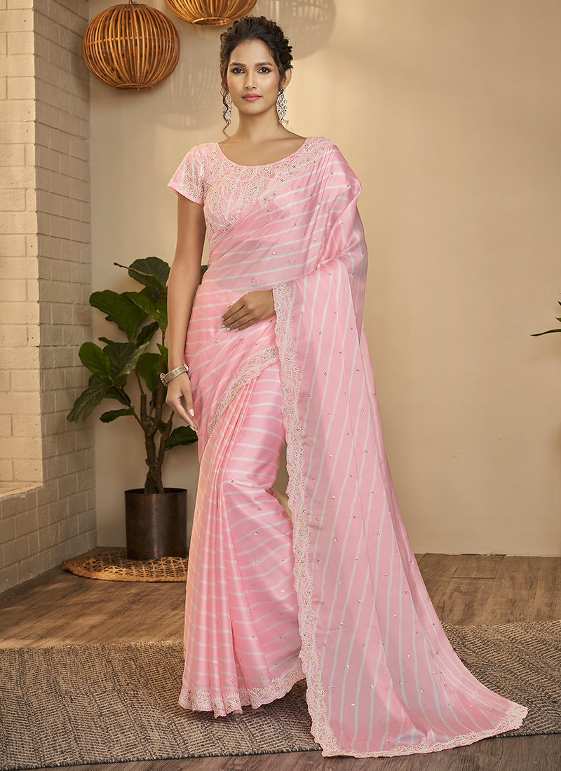 Buy Wedding Wear Baby Pink Thread Work Silk Saree Online From ...