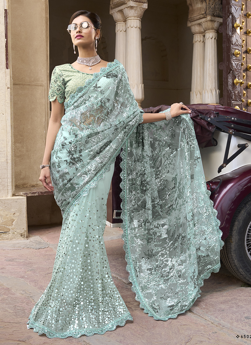 Sea Green Modal Cotton Office Wear Easy/Readymade Saree
